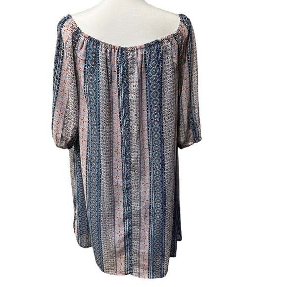 L Love Bohemian Print 3/4 Sleeve Shift Dress Blue & Pink Women’s Size Small - Picture 5 of 10